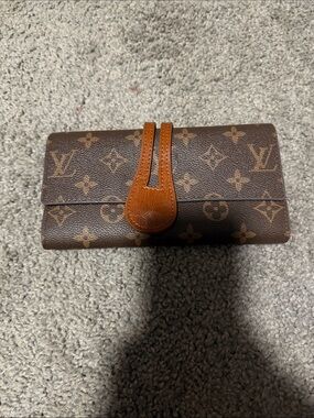 Louis Vuitton Monogram Fold-Over Wallet in Brown and Tan Leather Strap